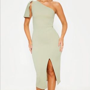 *FLASH SALE* Pretty Little Thing Sage Green One Shoulder Midi Dress NWT